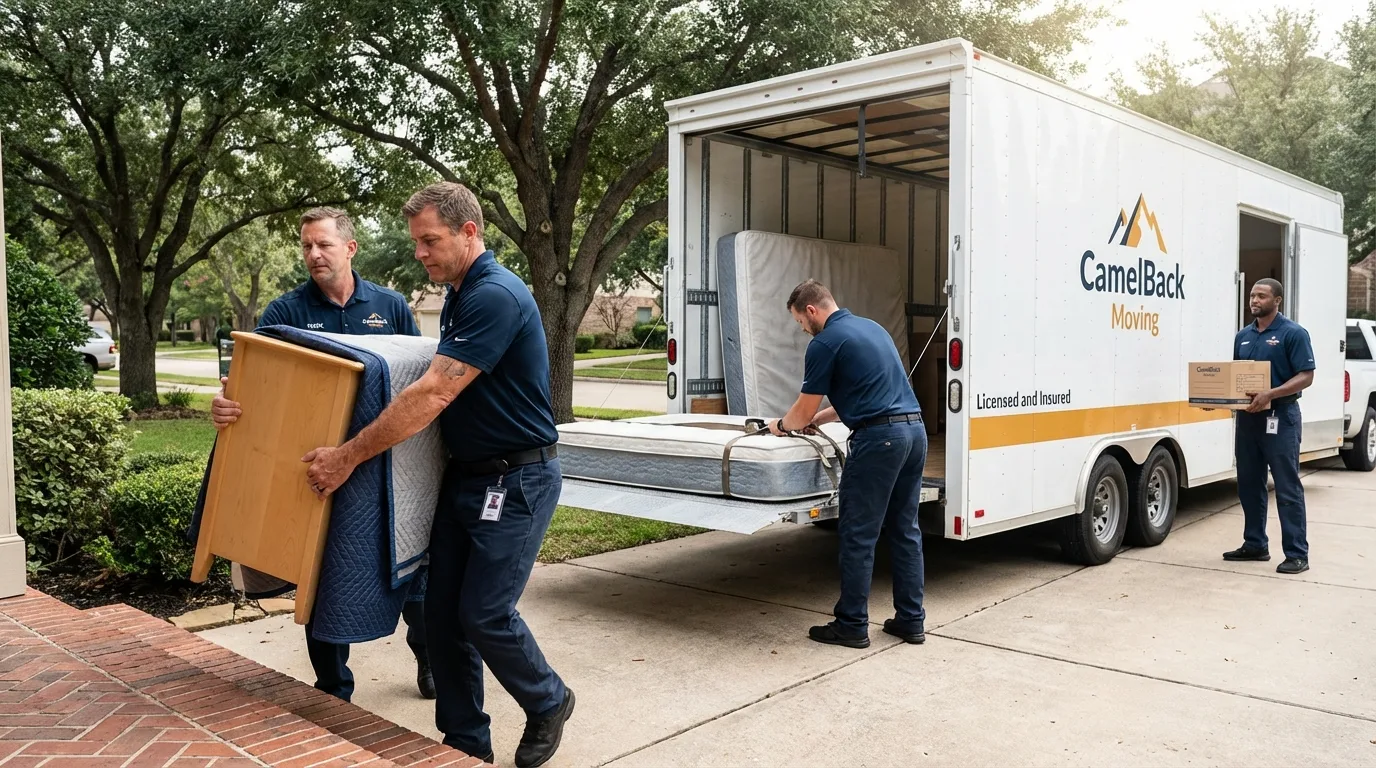 Crew loading residential truck for cross-state move from Fredonia, AZ